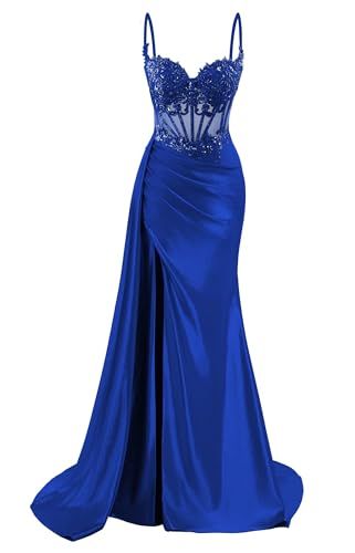Elegant Spaghetti Straps Mermaid Appliqued Prom Dress With Split AB1693