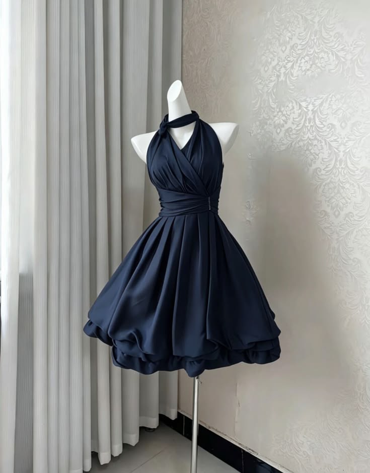 Elegant Party Dress Ideas for Women Chic Navy Blue Satin Homecoming Outfit Inspo Hoco Outfits RB8737