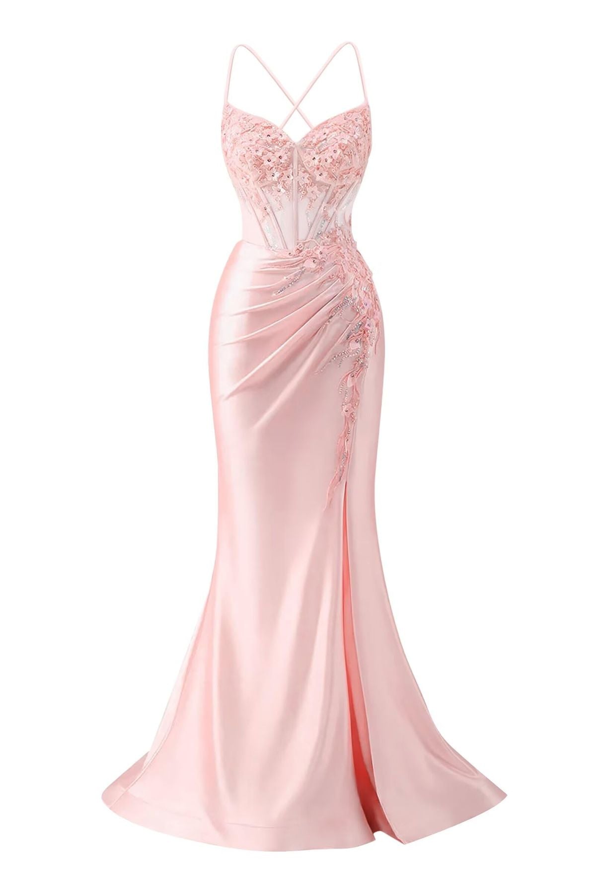 Satin Prom Dresses with Slit 3D Flower Beaded Sequin Sparkly Mermaid Long Evening Formal Ball Gowns Vestidos De Dia AB521