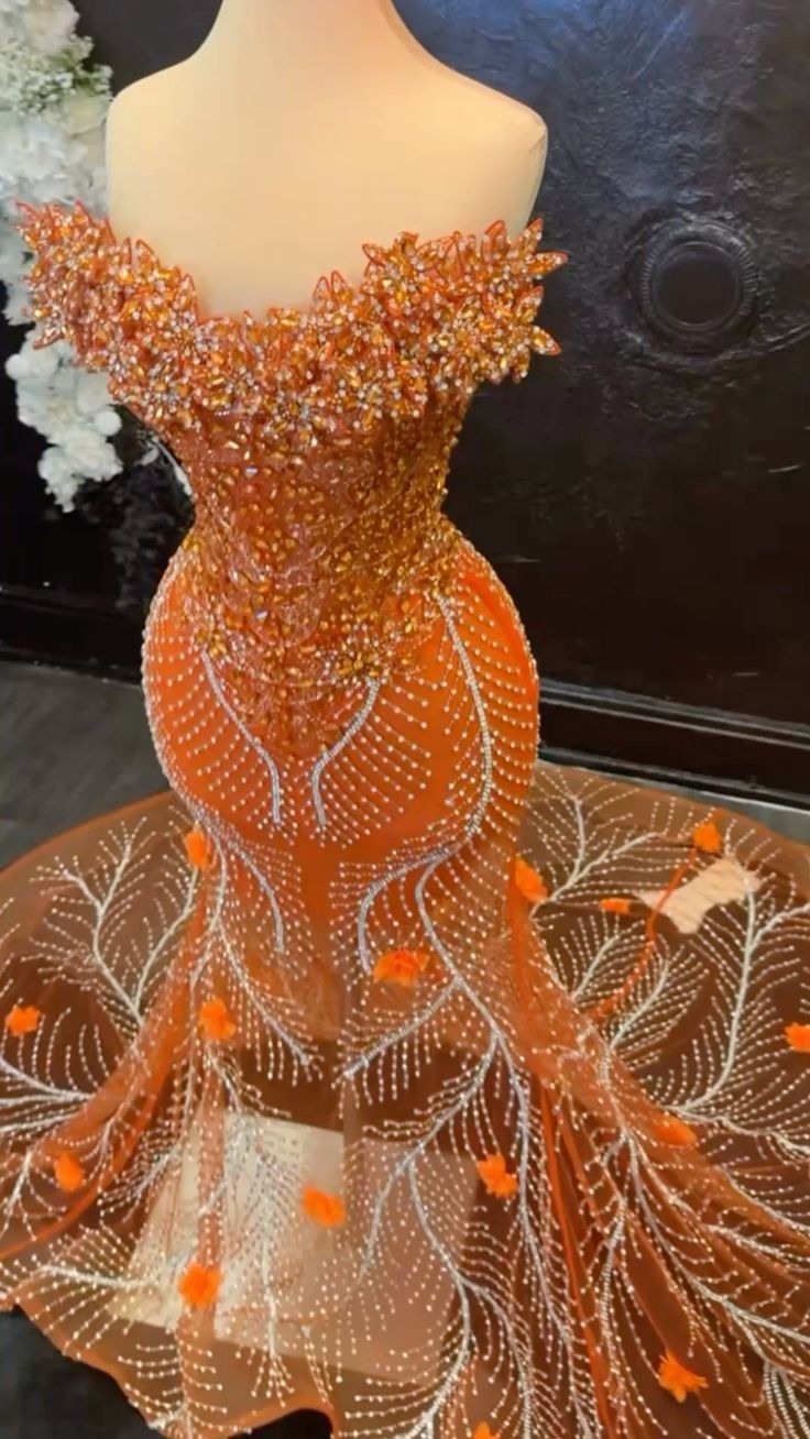 Sparkly Mermaid Sweetheart Orange Sequin With Beaded Bodice Long Prom Dresses Inspiration Evening Gowns Formal Party Prom Dress N180