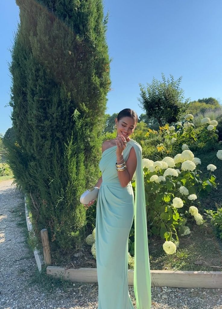 Pretty Mermaid One Shoulder Mint Green Chiffon With Scarf Long Prom Dresses Formal Dress 18th Birthday Outfits Party Gowns N214