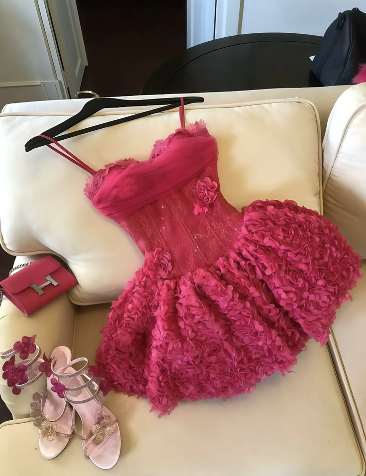 Simple Ball Gown Spaghetti Straps Hot Pink Short Inspo Hoco Dress Homecoming Dresses RB4169