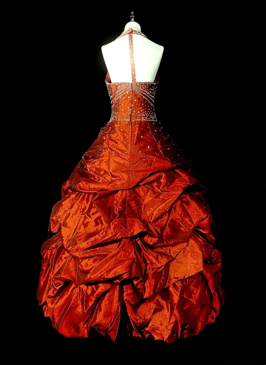 Princess Ball Gown Halter Taffeta Ruched Orange College Formal Outfit Prom Graduation Dresses For Teens N1366