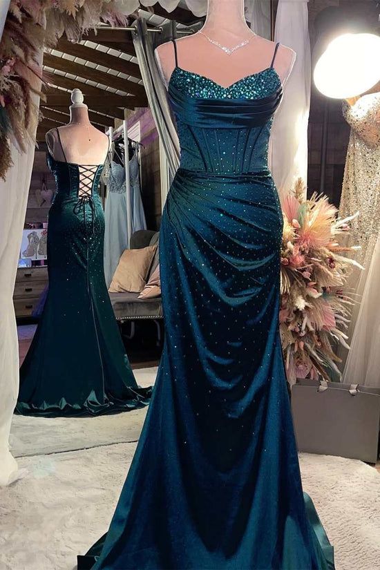 Sexy Mermaid Spaghetti Straps Backless Satin Evening For Women Party Dresses Long Formal Prom Dresses 22th Birthday Gowns AB1325