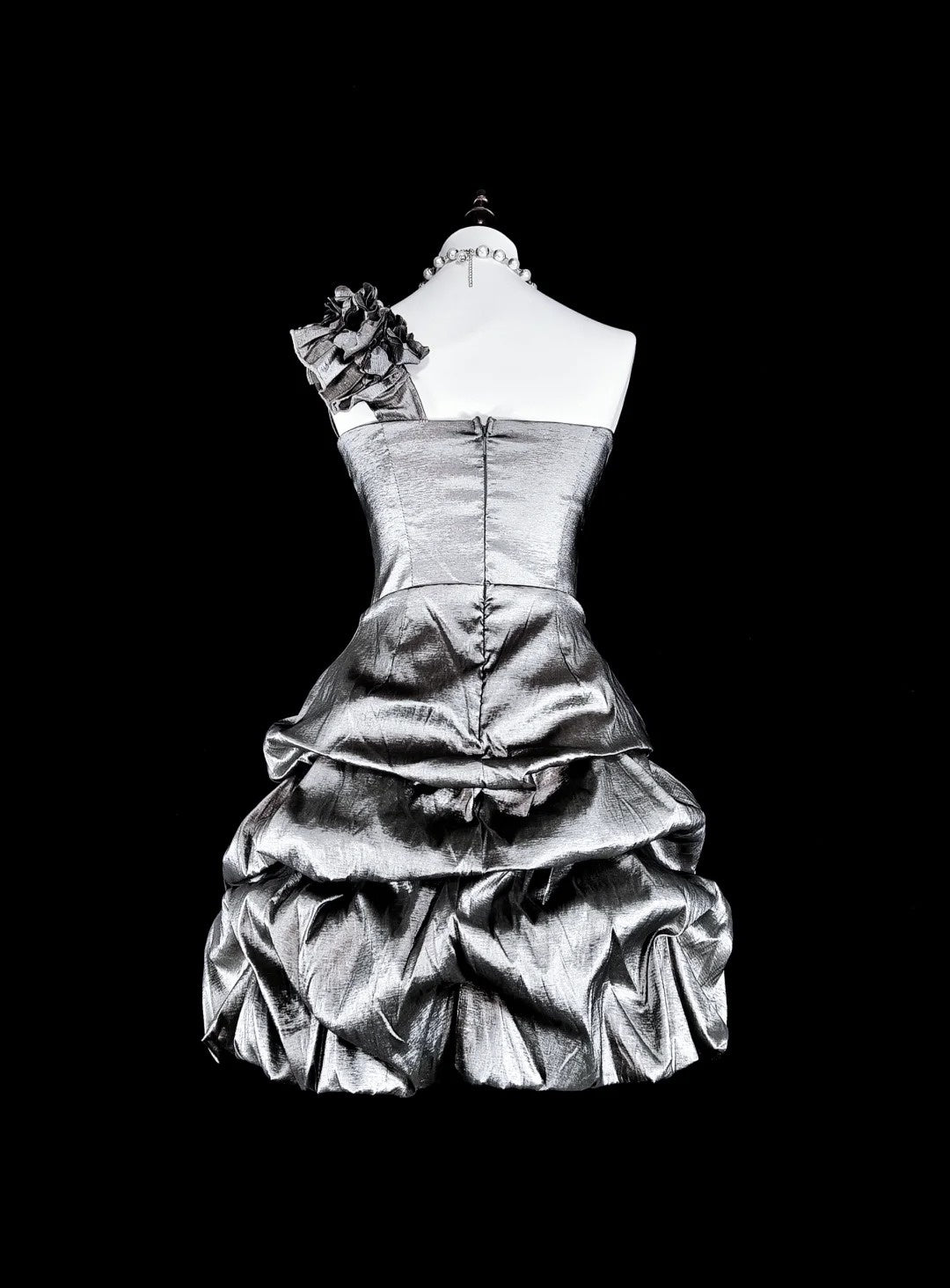 Unique Ball Gown One Shoulder Silver Gray Mini Short Homecoming Dresses Hoco Cocktail Gowns N3071