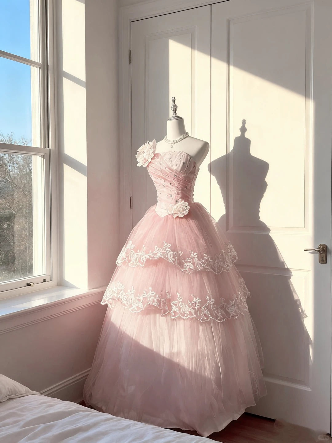 Elegant Ball Gown Strapless Light Pink With Lace Quince Dress Voluminous Long Sweet 16 Quinceanera Dresses Vestido de RB4498