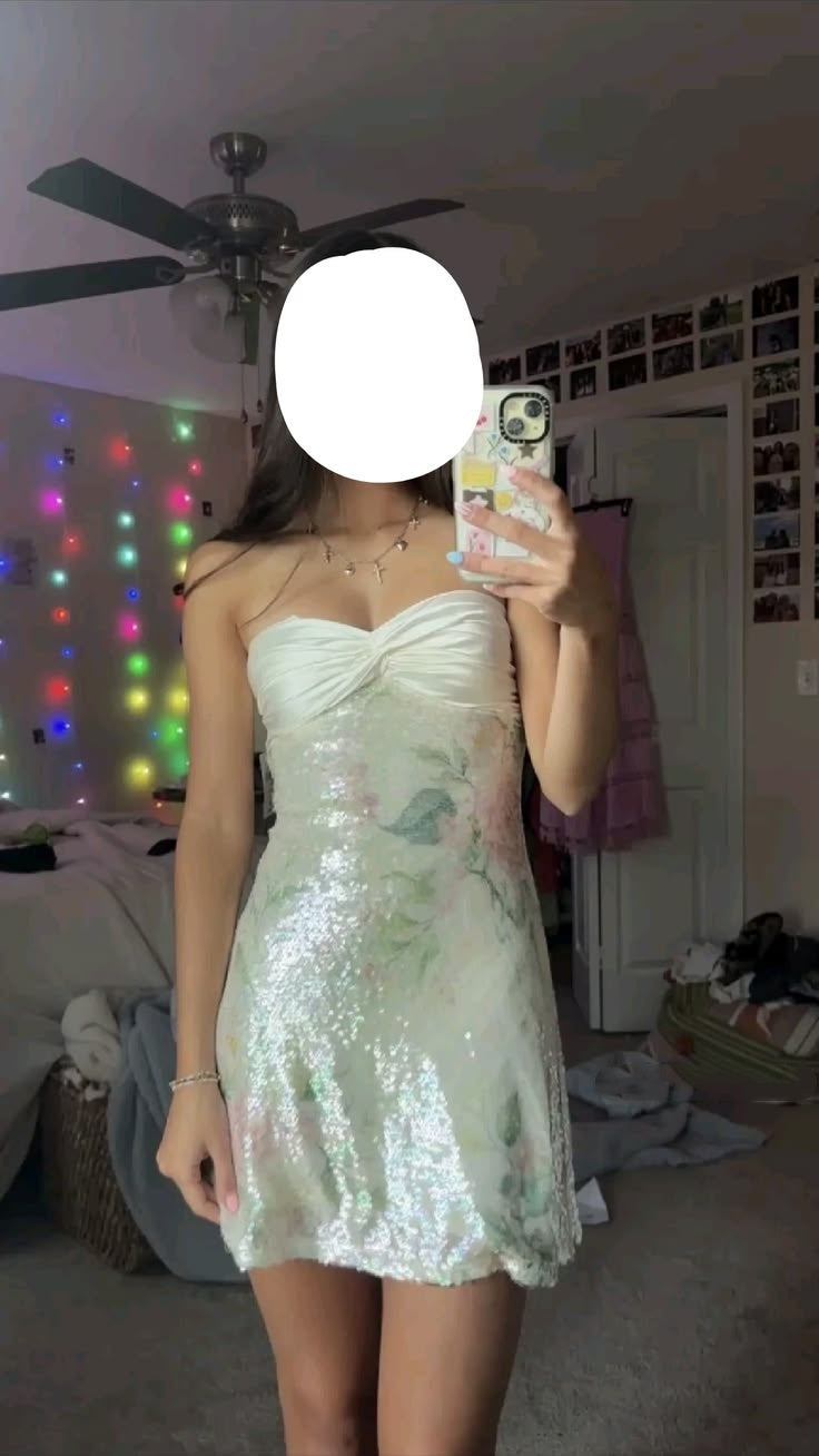 Cute Homecoming Dresses Outfit inspo Floral Hoco Dress: White Silk Mini Glow Sequin 16th Birthday Cocktail Ideas Outfits RB8320