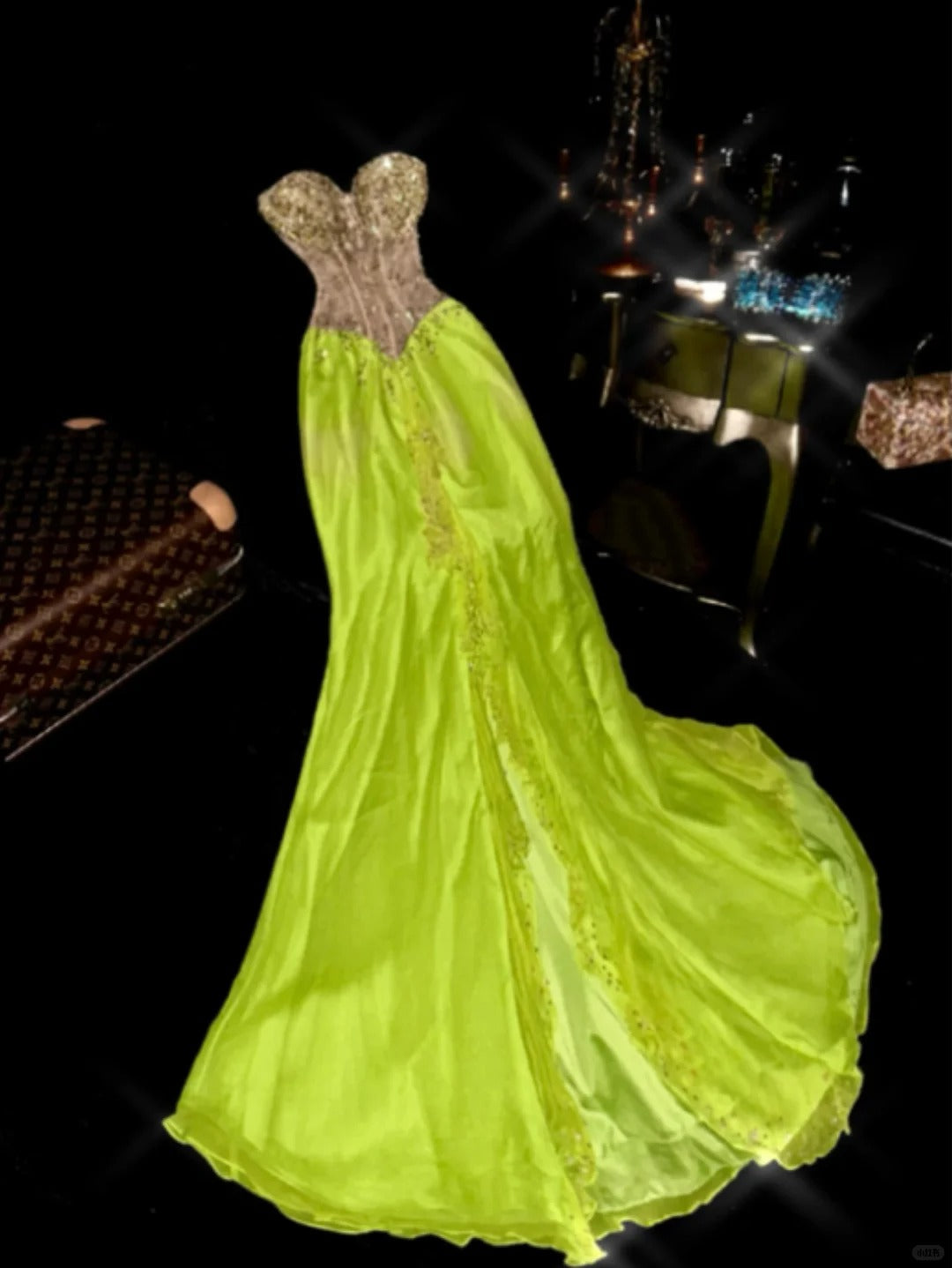 Luxurious Mermaid Sweetheart Green Chiffon With Gold Appliqued School Dances Prom Dresses 8th Grade Formal Outfits Evening Gown RB8399