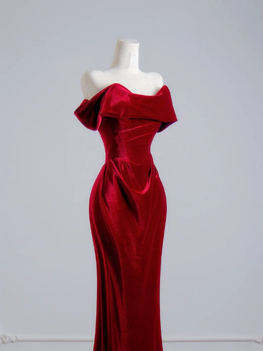 Romantic Mermaid Off The Shoulder Red Satin Long Prom Dresses Impress 18th Birthday Outfits Party Gown N391