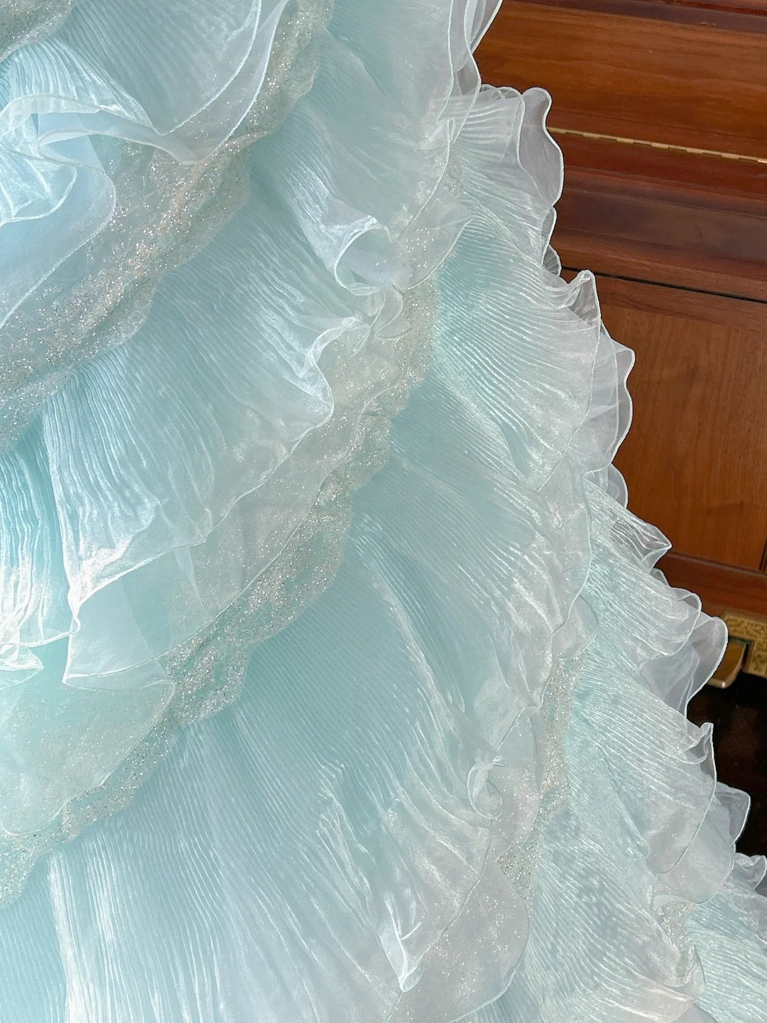 Cute Ball Gown Strapless Light Blue With Layers Tiered Sweet 16 Dresses Long 15 Vestidos De Fiesta N2268