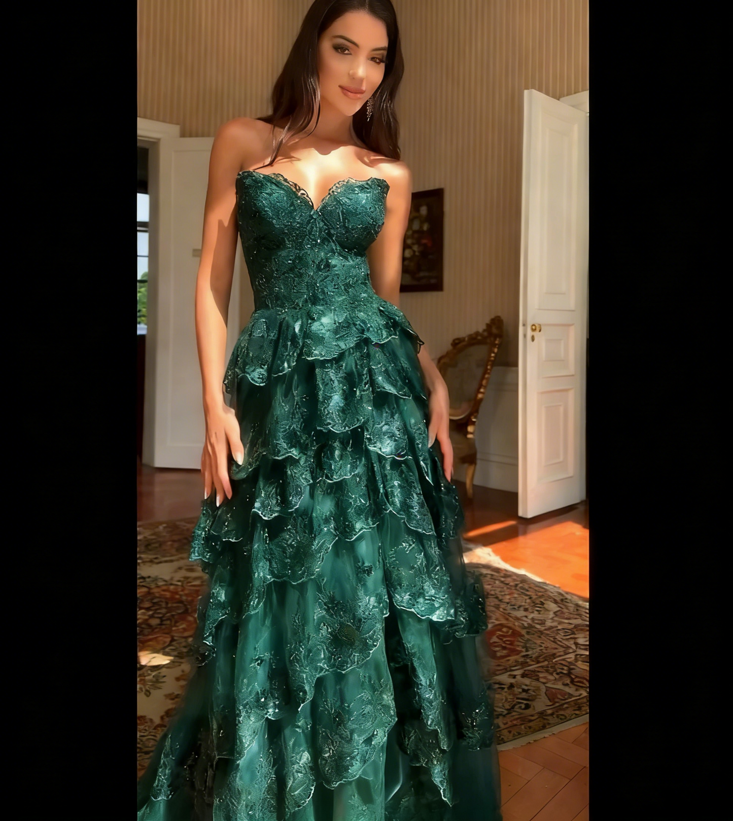 Special A Line Sweetheart Dark Navy Blue Lace Sequin Sleeveless Long Prom Dresses Inspo Prom Gown RB1410