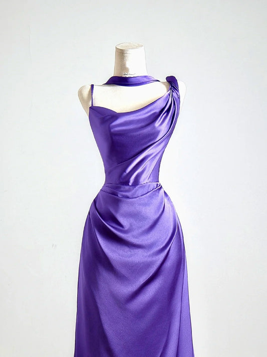 Simple Mermaid Grape Satin Asymmetrical Neck Prom Dresses Long Evening Formal Gown With Scarf Party Gowns N346