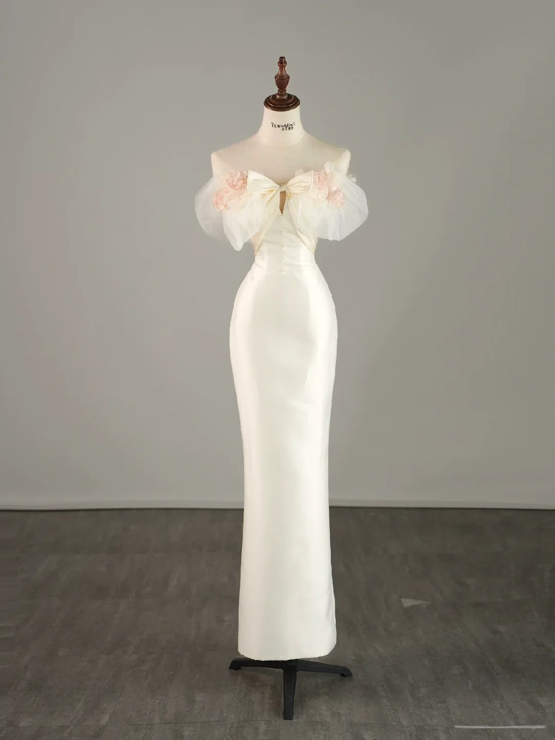 Stunning Prom Dresses Mermaid Off The Shoulder Ivory Satin With Bow-knot Long Formal Dress N2488