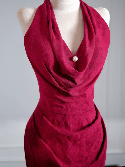Flattering Mermaid Halter Fuchsia Prom Dresses Long Evening Formal Birthday Party Gowns N384