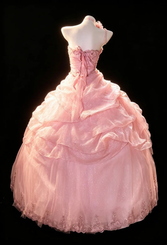 Sweet Ball Gown One Shoulder Pink Sequin Tiered Layers Sweet 16 Dresses Quinceanera Dress Long 15 Vestidos De Fiesta N4205