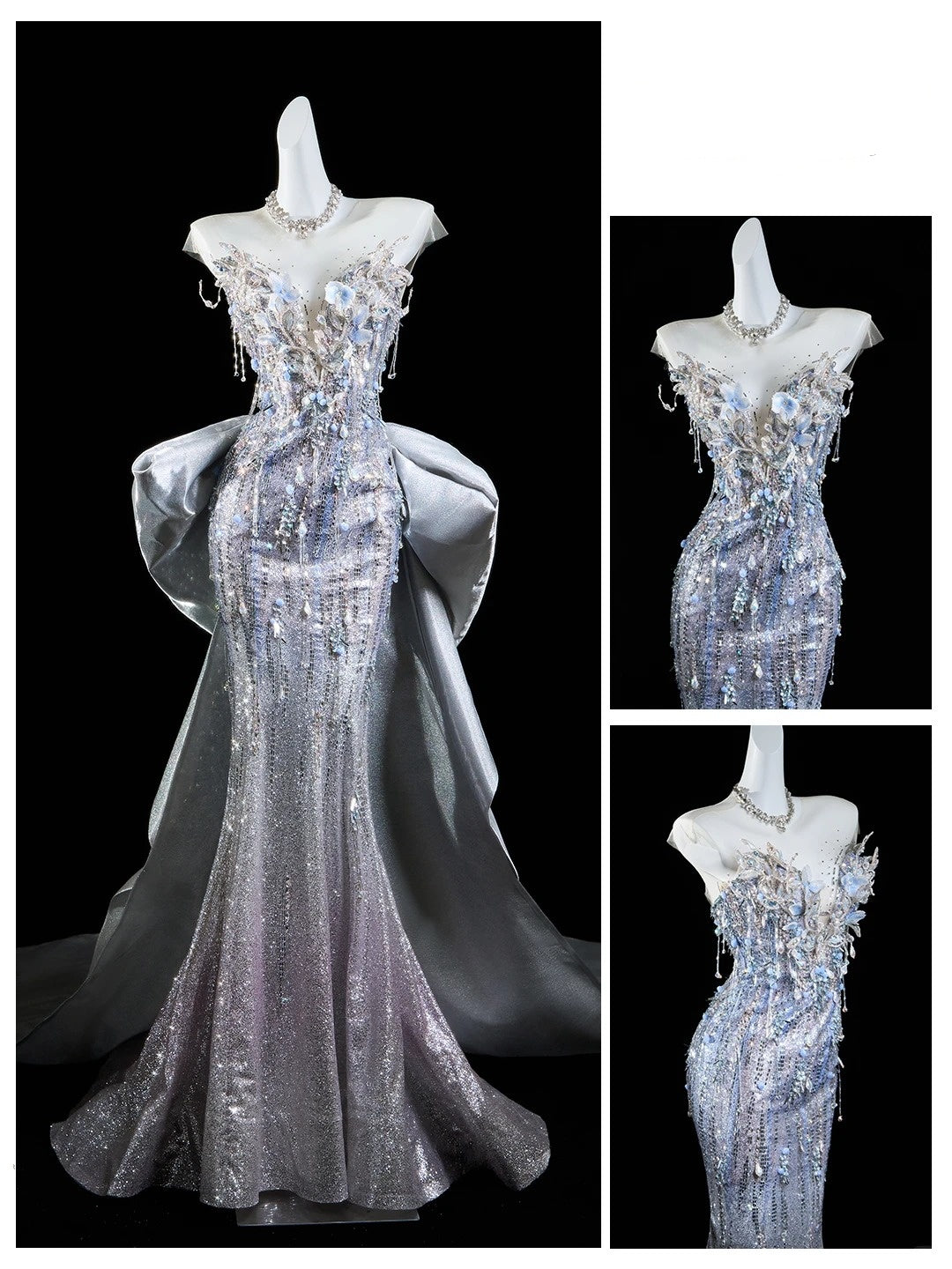 Classic Mermaid Wedding Dresses Sweetheart Silver Gray Sequin With Gem Crystals Brides Dress Bridal Gowns N299
