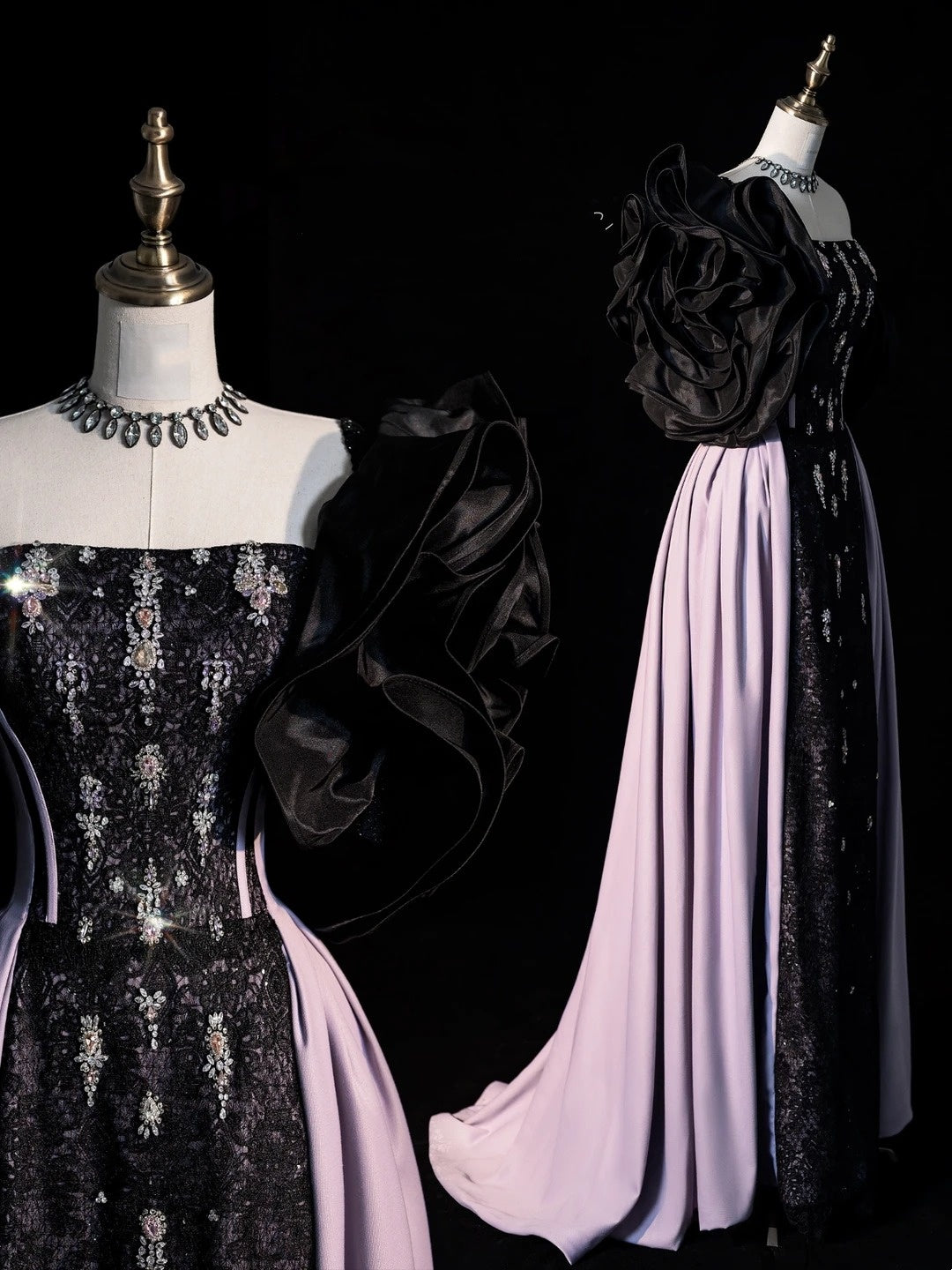 Modest A line Strapless Black Sequins Prom Dresses Inspiration Party Gowns Princess Formal Dress N1274