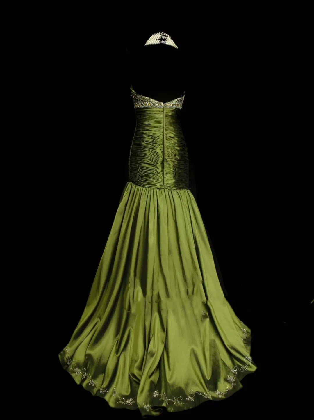 Vintage Prom Dresses Aesthetic Mermaid Sweetheart Green Satin With Beaded Crystals Bodice Inspo Formal Party Gowns N1825