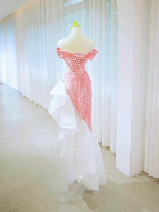 Sparkly Mermaid Off The Shoulder Pink Sequined Prom Dresses Party Dress Birthday Outfits Graduation Gown N2845