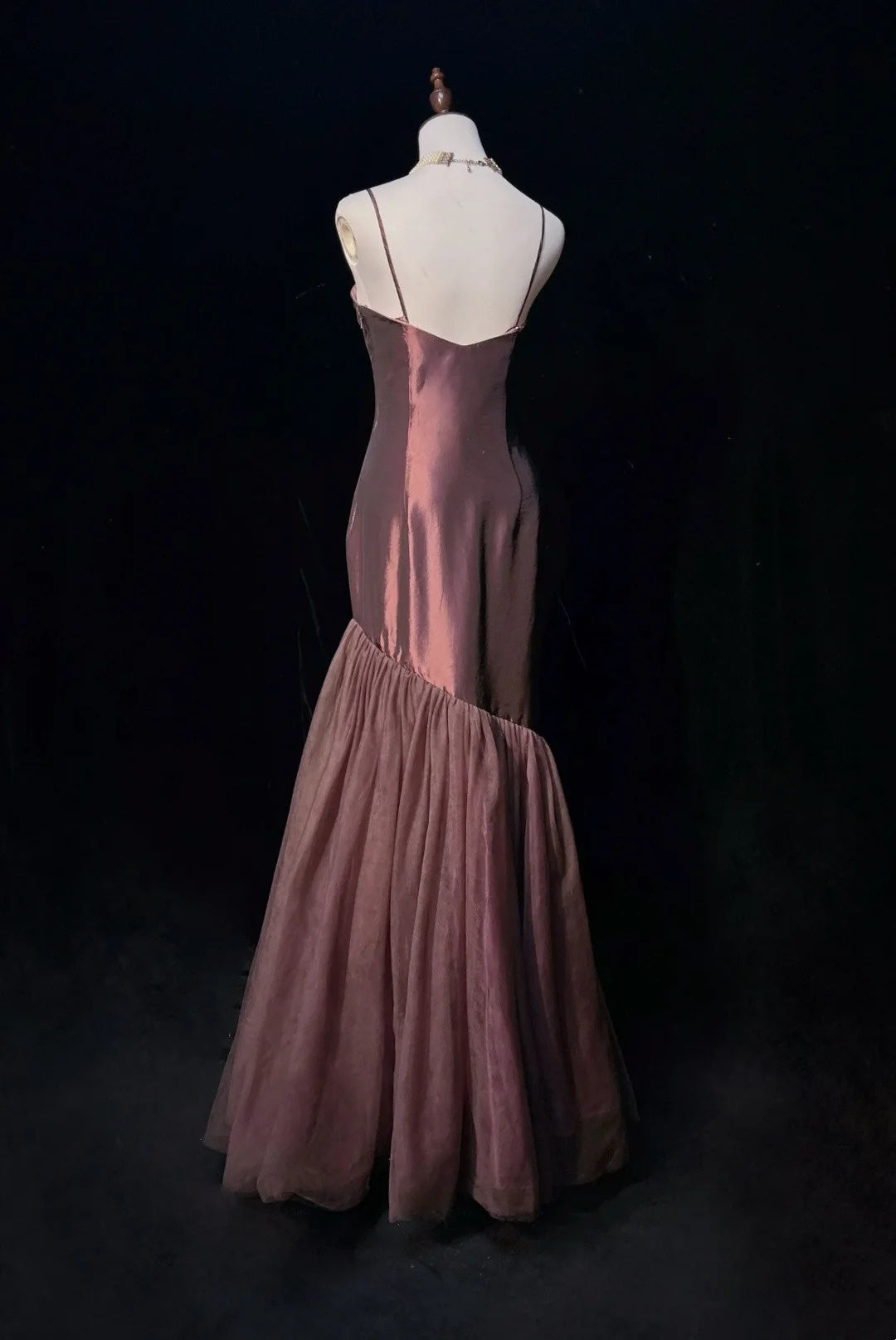 Vintage Prom Dresses Mermaid Spaghetti Strap Brown Tulle 80s With Ruffled Long Formal Evening Outfits N4214