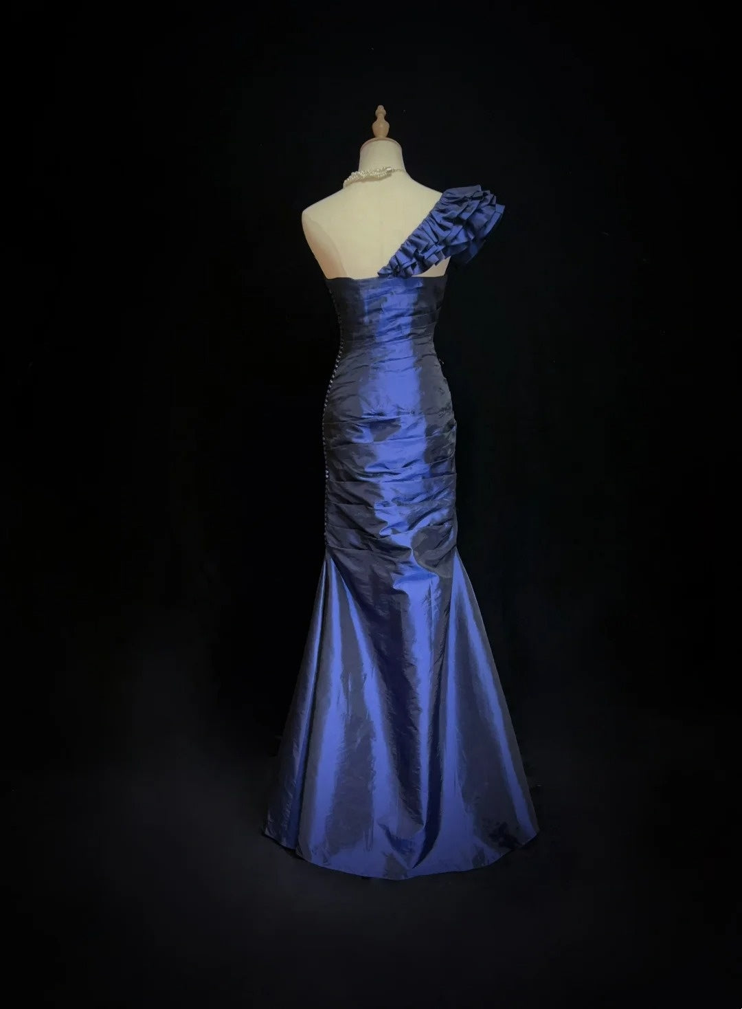 Vintage Prom Dresses 90s Mermaid One Shoulder Navy Blue Satin Long With Folded Evening Outfits N3138