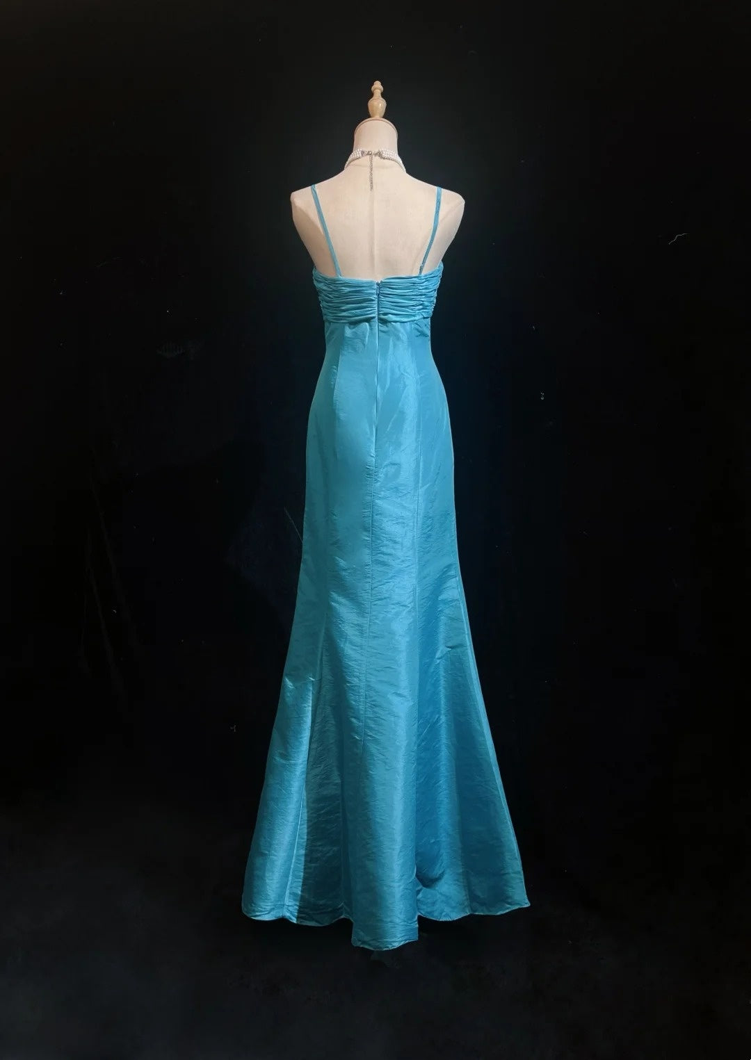 Vintage Prom Dresses Mermaid Spaghetti Straps Blue Taffeta 2000s Party Evening Formal Gown RC1138