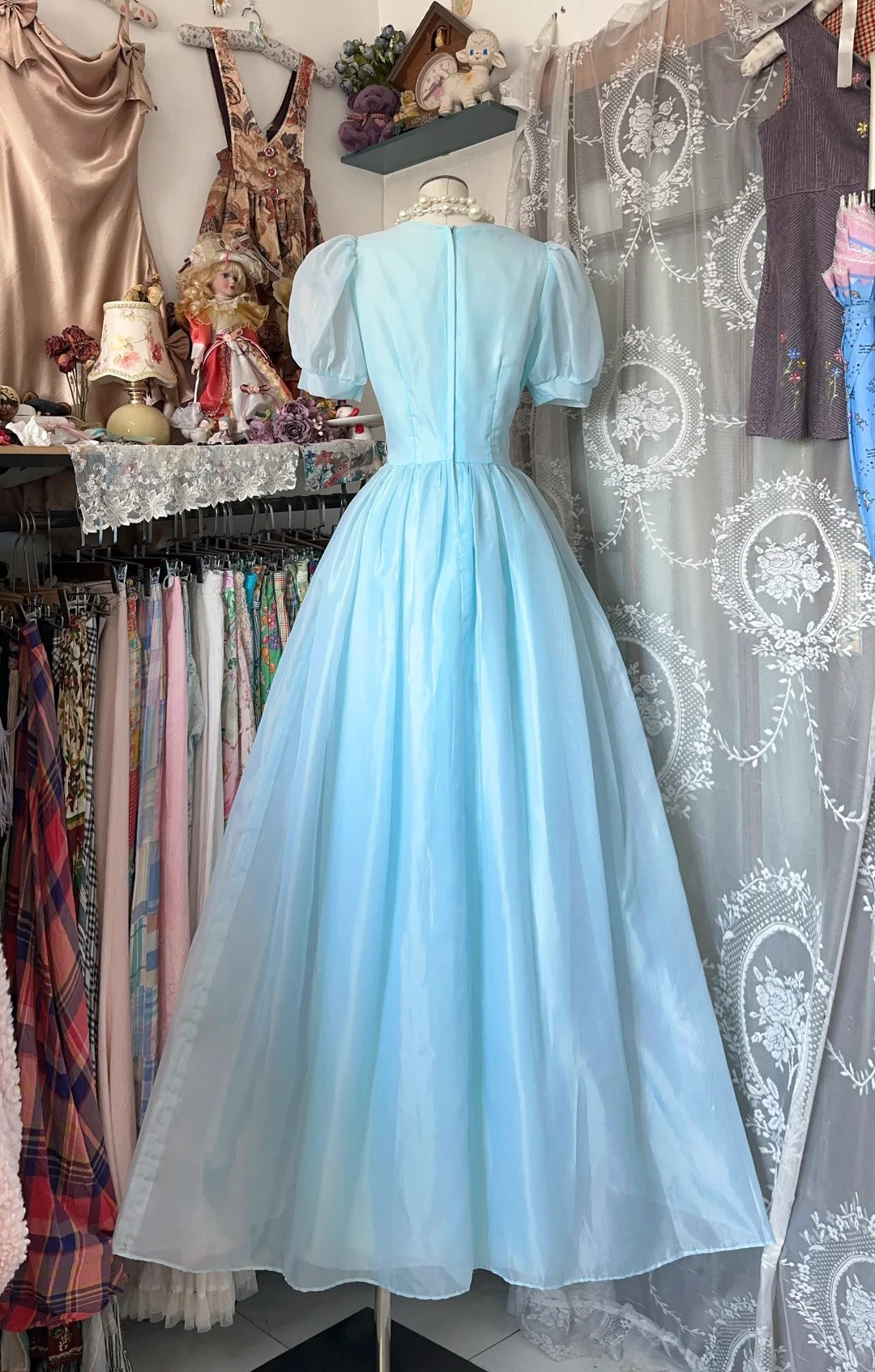 Retro 1950s A Line Blue With Short Sleeves Long Formal Evening Dress Formal 18th Birthday Gowns Prom Dresses N753