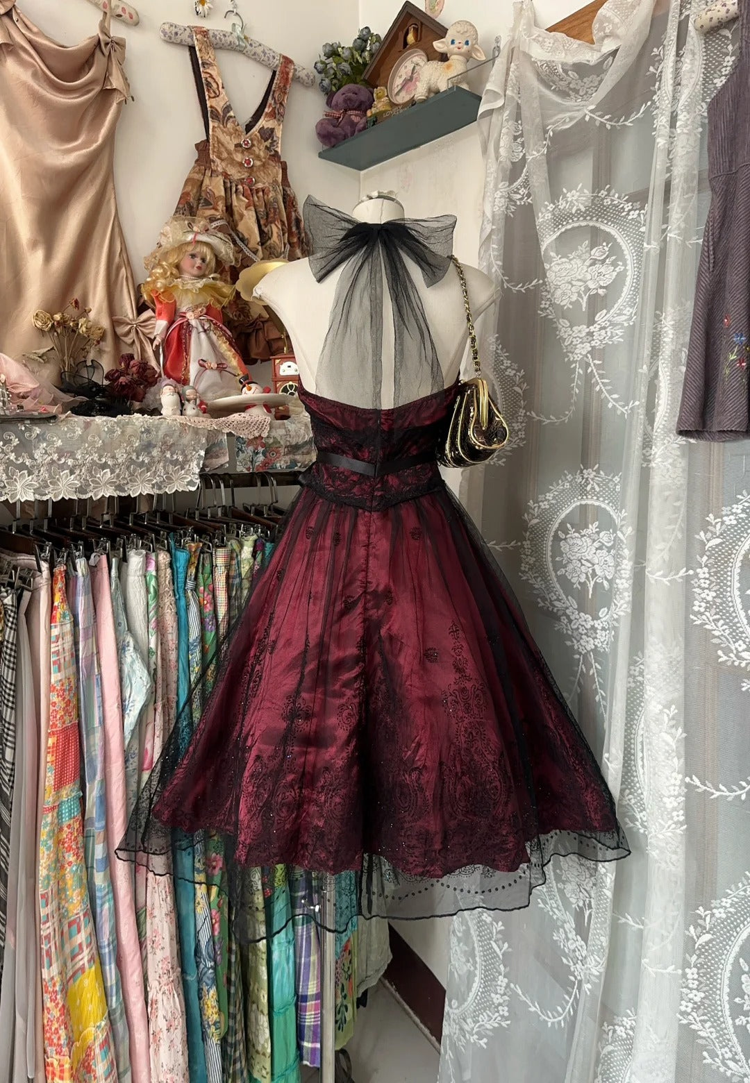 Simple A line Halter Burgundy Black Lace Satin Short Graduation Birthday Gown Homecoming Dresses N3722
