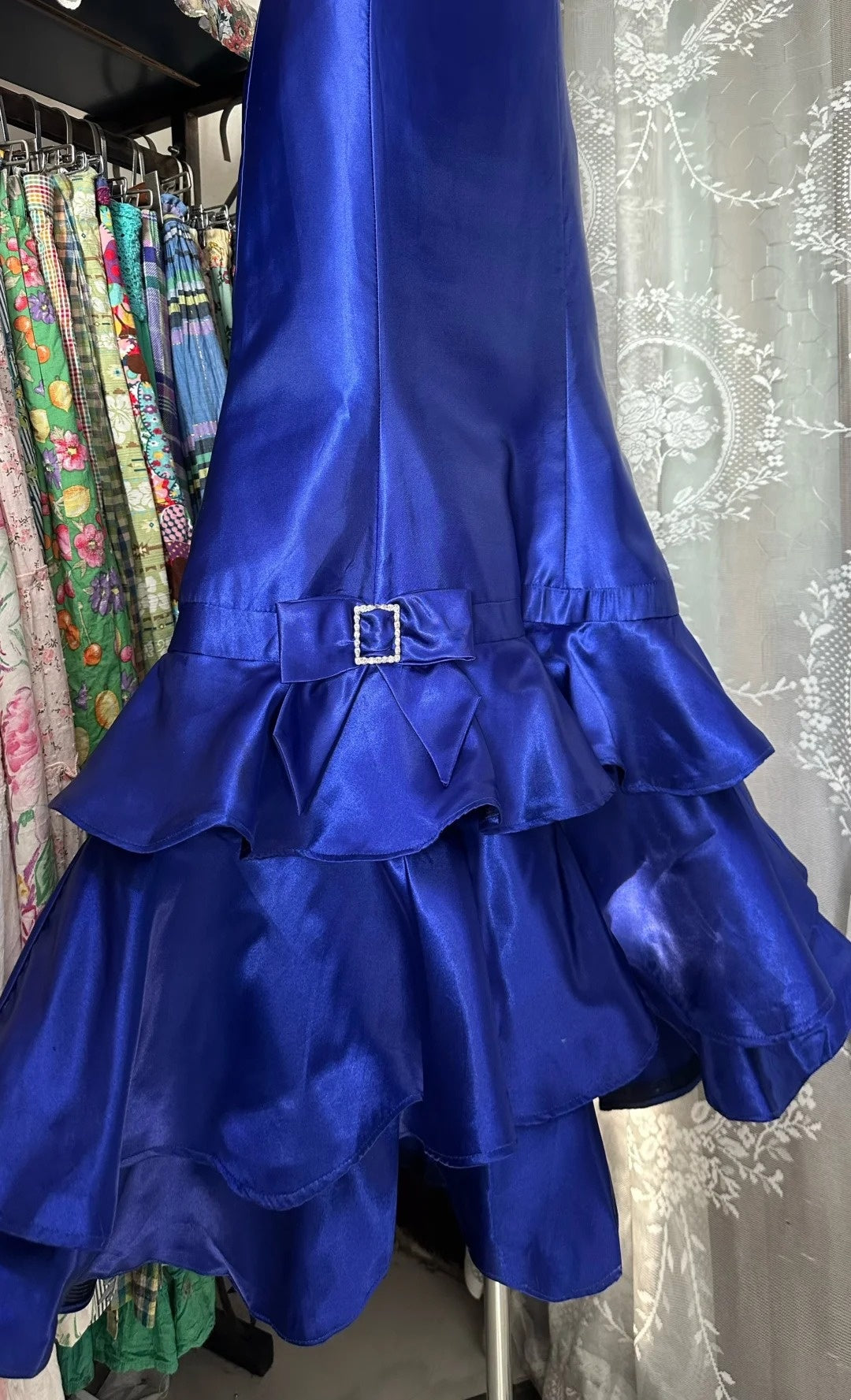 Vintage 2000s Mermaid Strapless Royal Blue Satin Sleeveless Long Prom Dress For Women Girls Evening Dresses N660