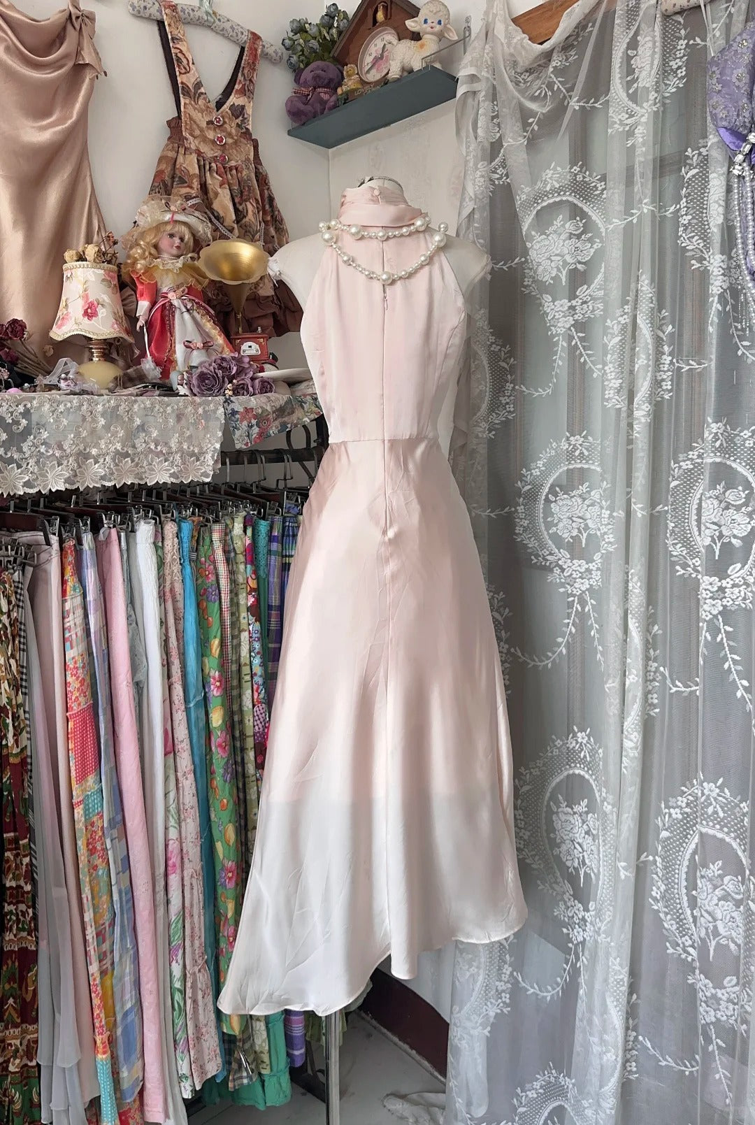 Classy A Line High Neck Pink Chiffon Sleeveless Senior Prom dresses High School Formal Dress N1286