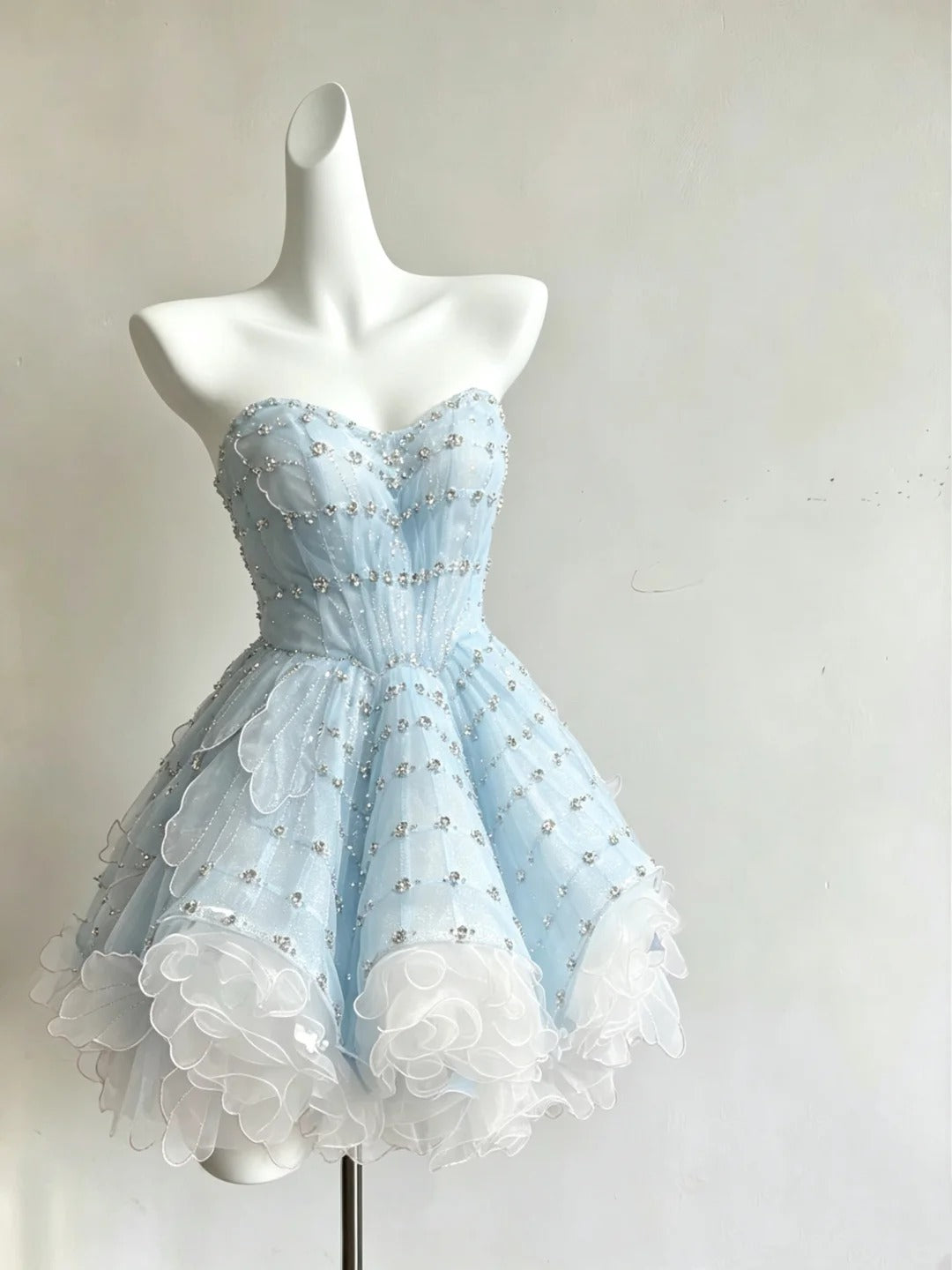 Sparkly Ball Gown Sweetheart Light Sky Blue 9th Grade Short Senior Inspo Birthday Party Outfits Homecoming Dresses RB3281