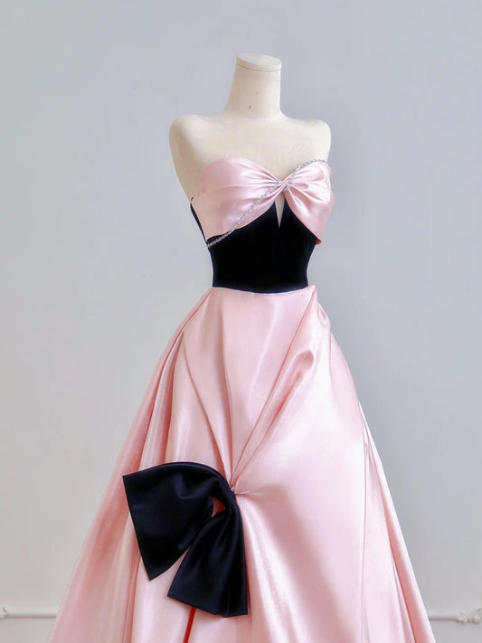 Timeless Ball Gown Sweetheart Pink Satin Long Prom Dresses Inspiration Party Gowns N400