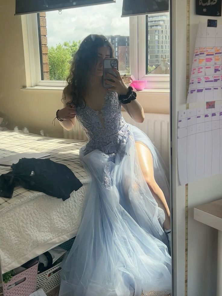 Blue Tulle Lace Party Dress Mermaid Spaghetti Straps Long Sexy Prom Dresses Evening Dress AB1565