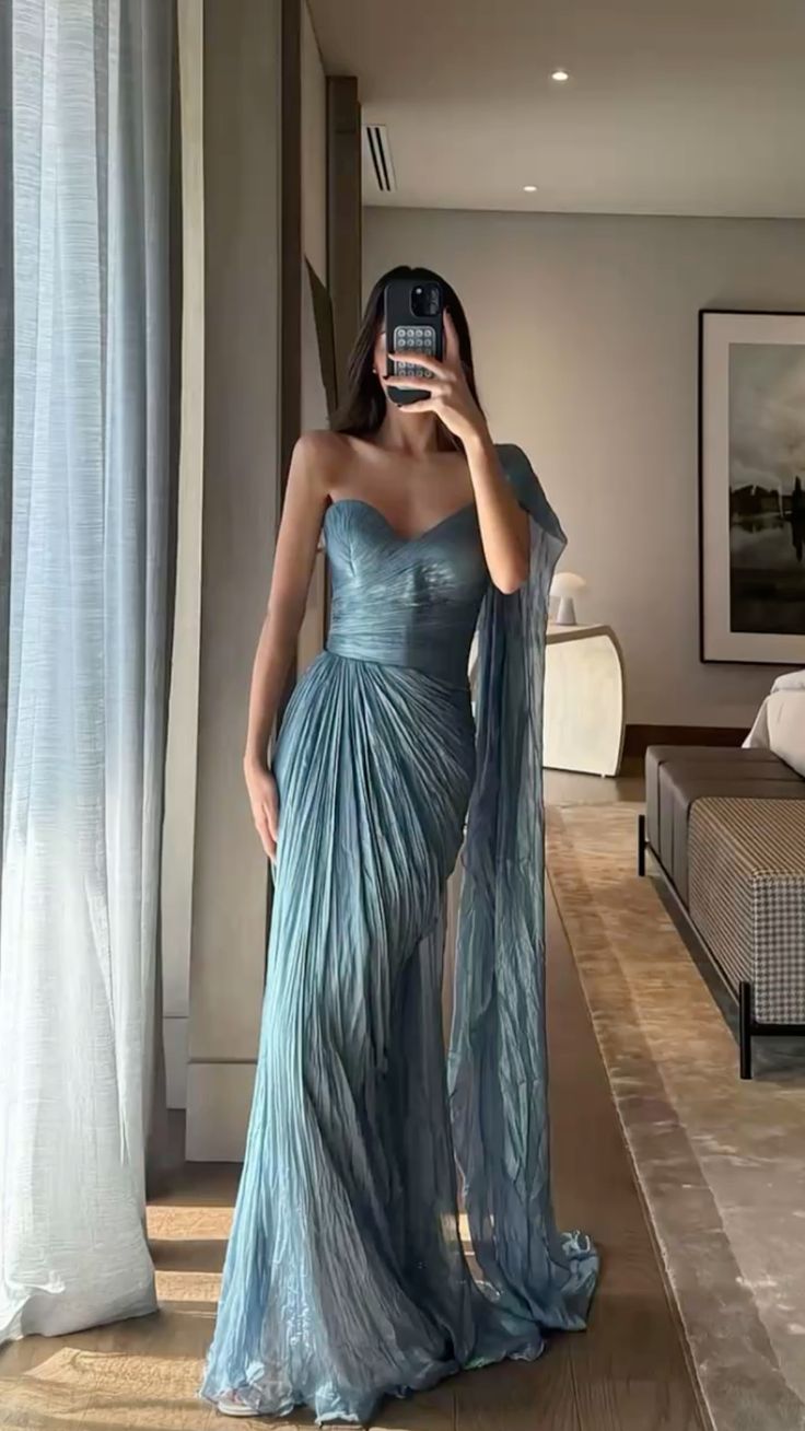 Mermaid Prom Dresses Blue One Shoulder Inspiration Sleeveless Long Prom Dresses Formal Dress RC1475
