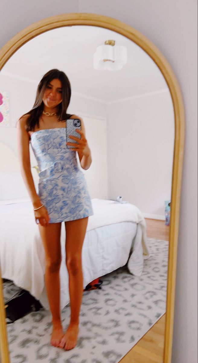 Cute Sheath Strapless Satin Light Sky Blue Floral Short Birthday Outfits Inspo Hoco Dress Ideas Homecoming Dresses RB4115