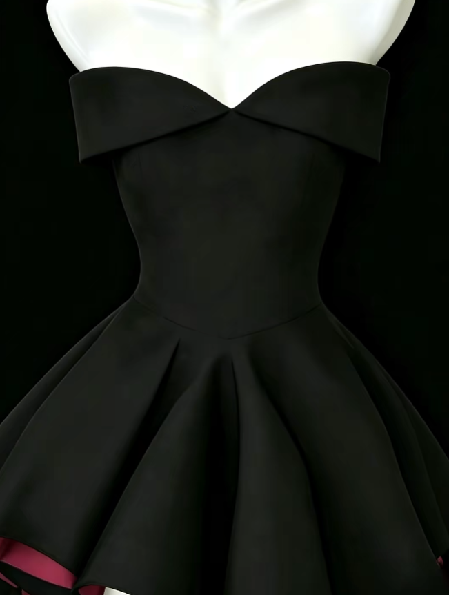Cute Ball Gown Sweetheart Black Satin Mini University Ideas Homecoming Dress Inspo Short Birthday Dresses Senior Graduation Outfits RB7200