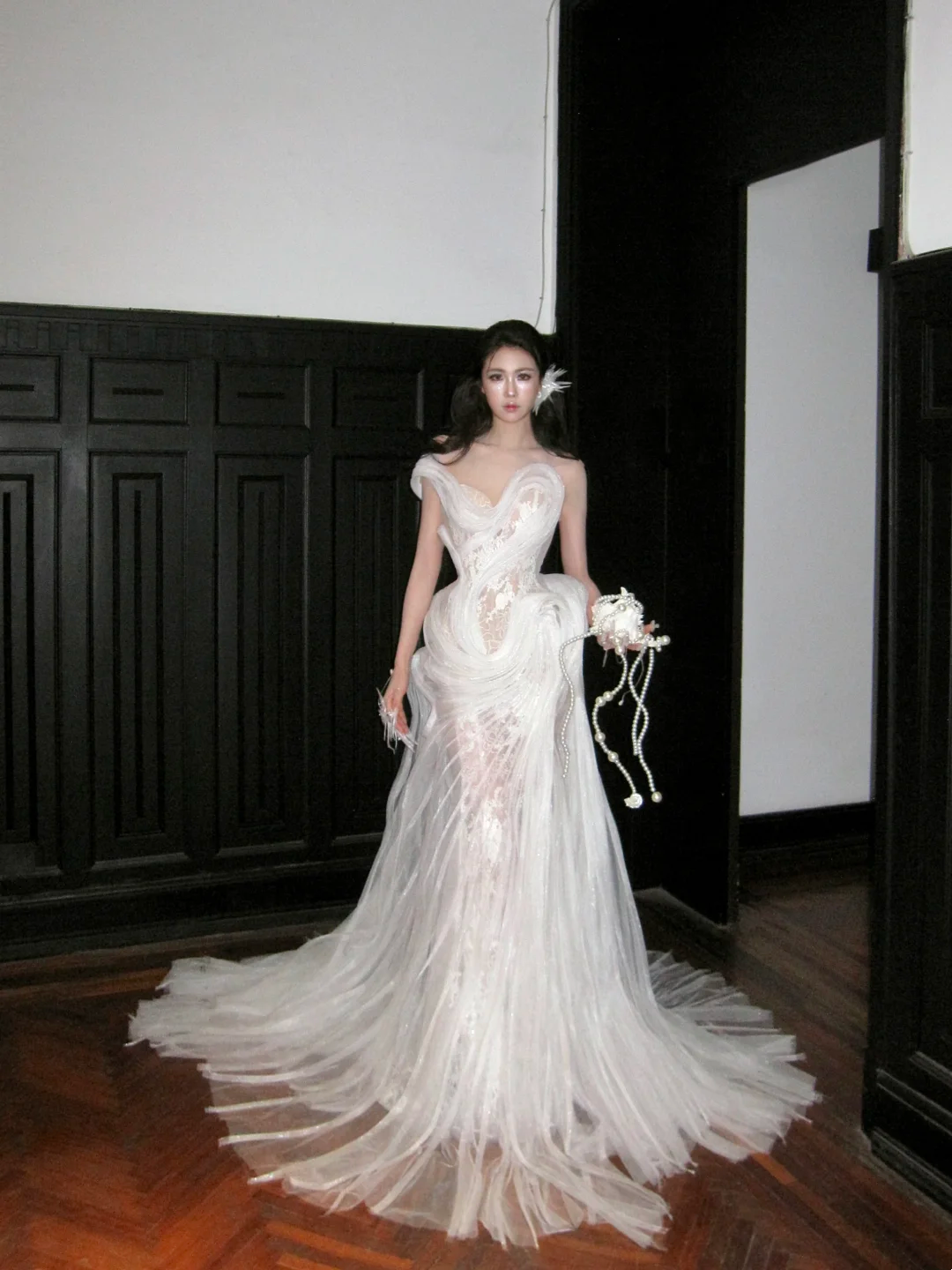 Princess Wedding Dresses Mermaid One Shoulder Lace Tulle White Brides – RubyFashionDress