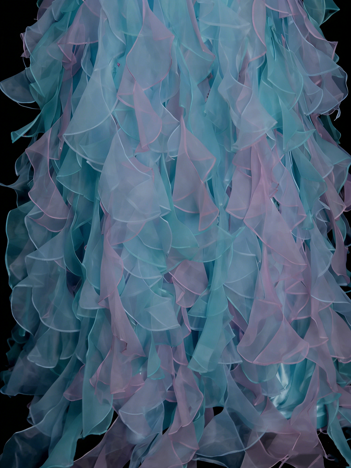 Cute Ball Gown Halter Blue With Tiered Layers Ruffles Long Party Gowns Prom Dresses N2143