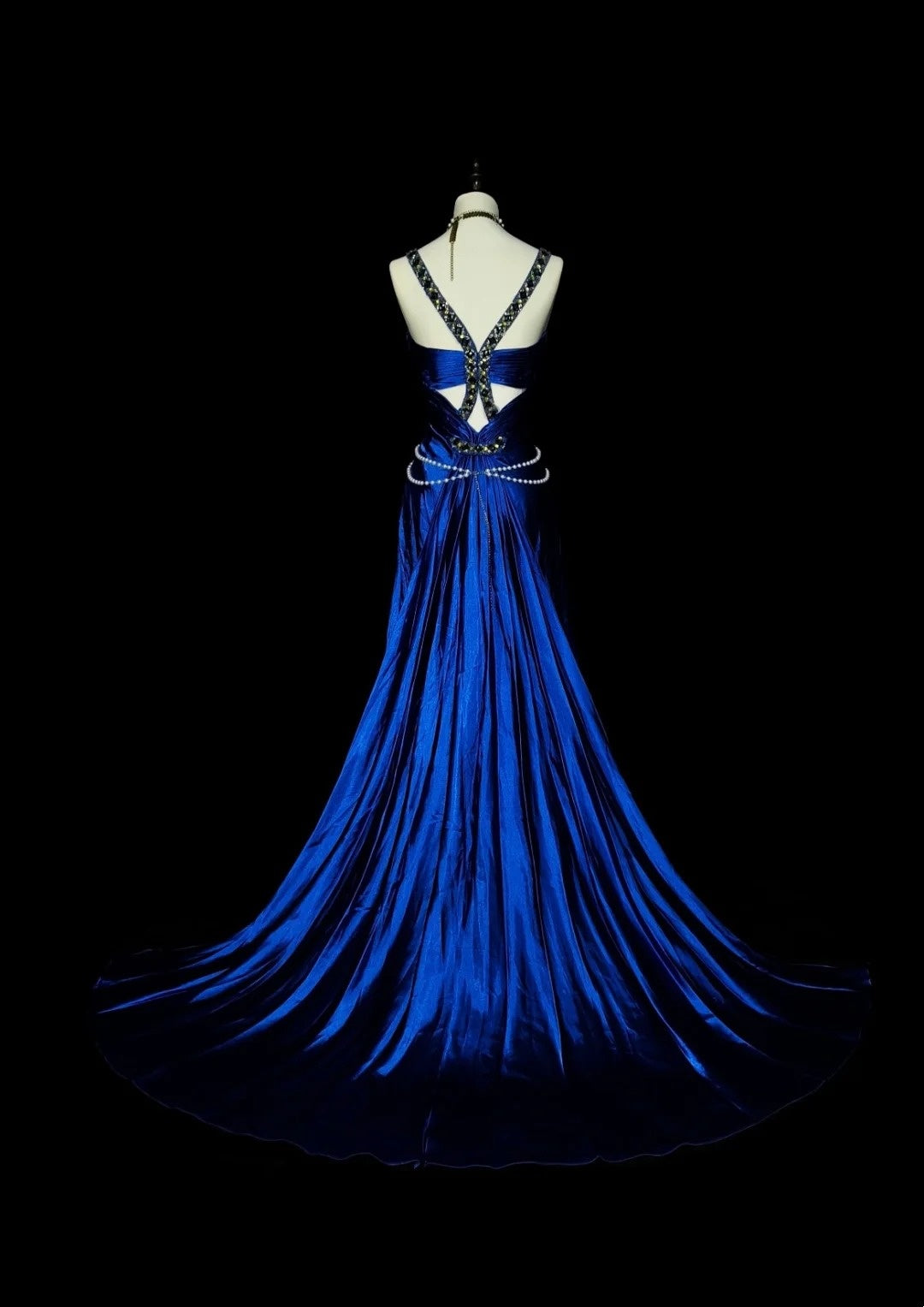 Vintage A line Halter Royal Blue Satin Sleeveless 80s Sleeveless Prom Dresses Long Formal Party Gown N1433