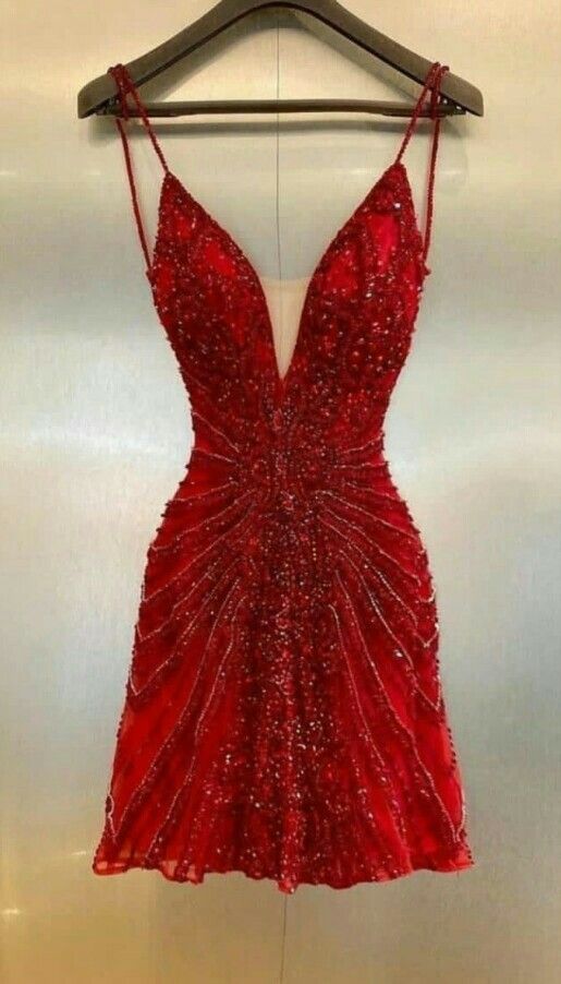 Glamorous A Line Spaghetti Strap Red Semi-formal With Beads 12th Grad Short Mini Inspo Homecoming Dresses RB4423