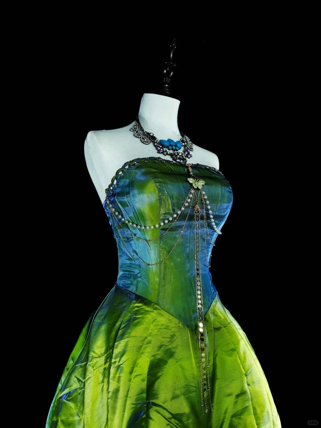 Vintage Prom Dresses Ball Gown Strapless Green Taffeta With Ruffle 1980s Long Formal Gown N2714