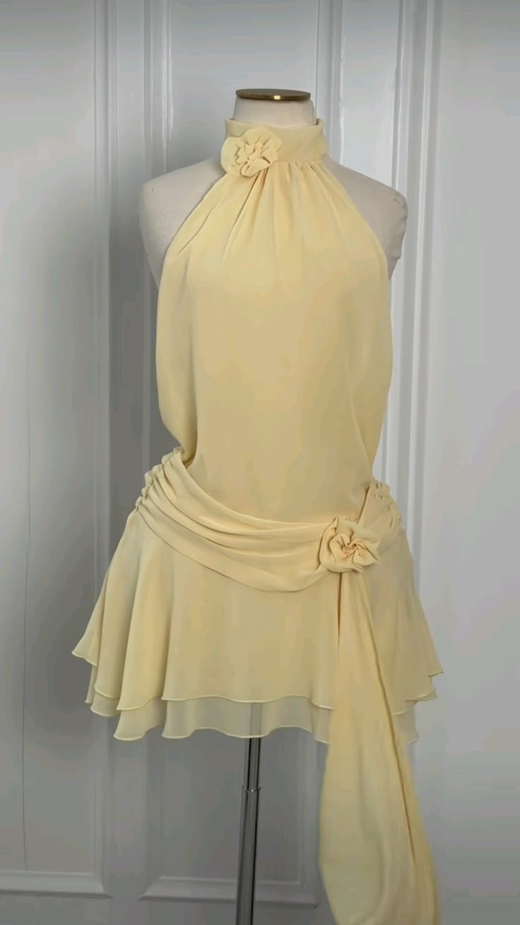 Cute A Line Birthday Dress Yellow High Neck Chiffon Homecoming Dress Short Party Outfits RB8182
