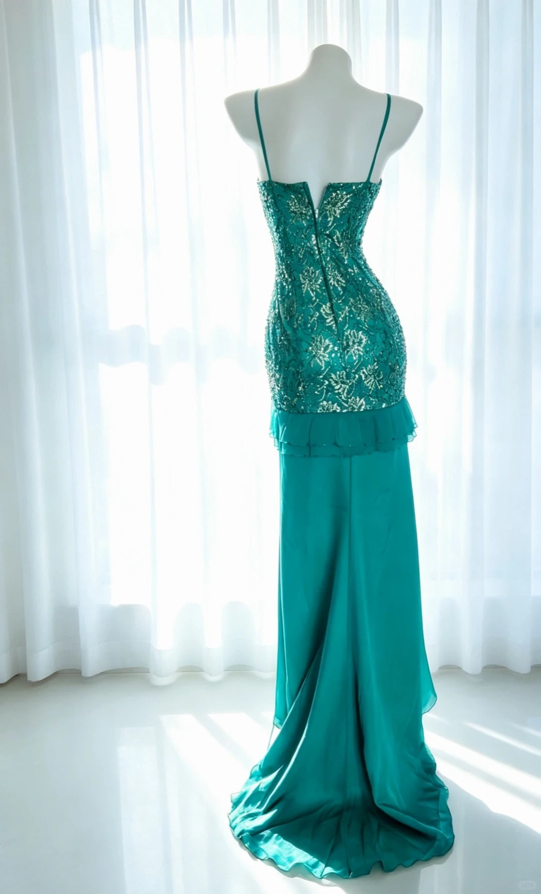 Elegant Mermaid Spaghetti Strap Green With Sequin 18th Birthday Elegant Outfit Formal Prom Dresses N4186