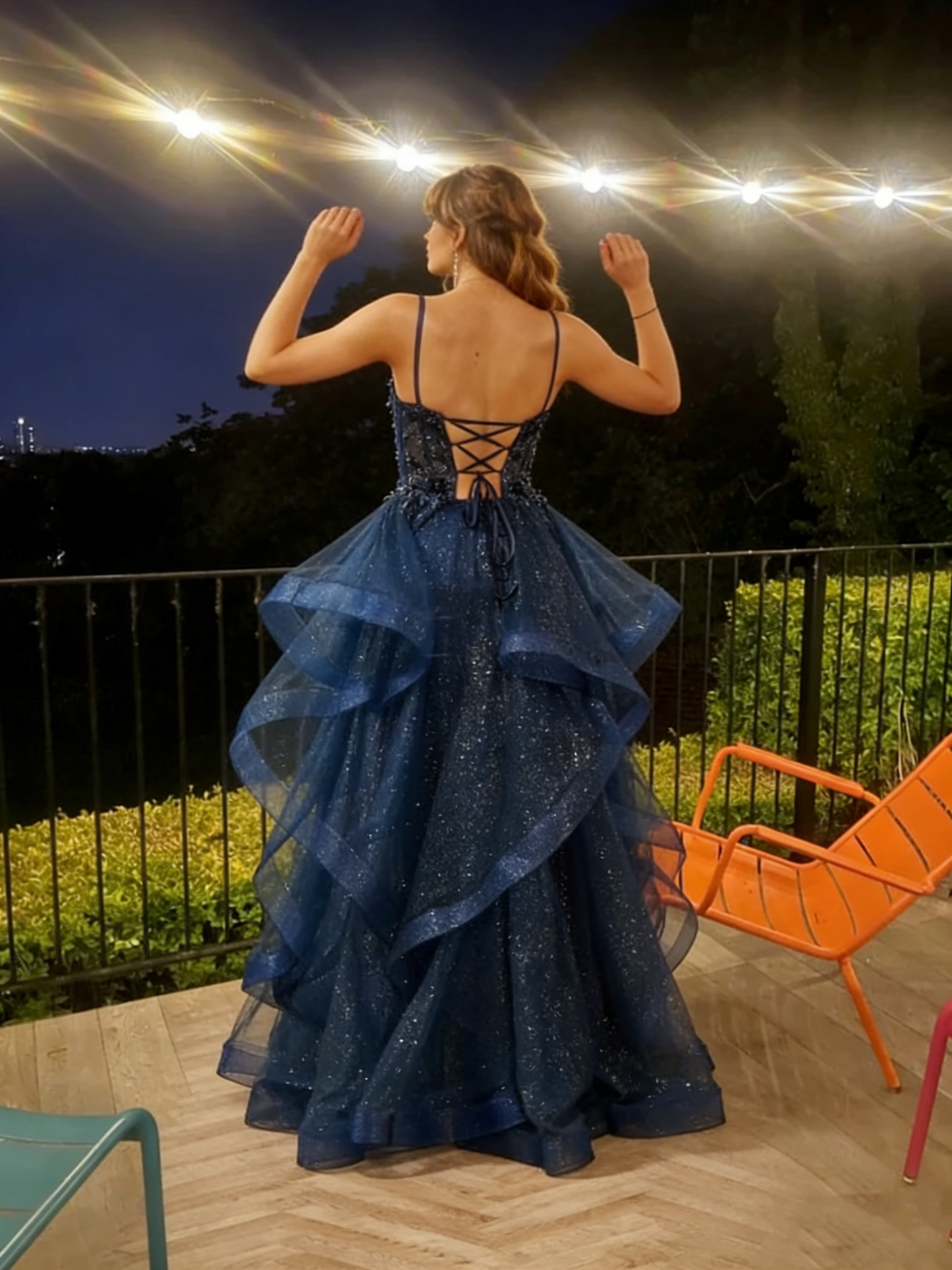 Vintage Ball Gown Spaghetti Straps Navy Blue Tulle Long Prom Dresses Inspiration Party Dress Prom Gowns RA084