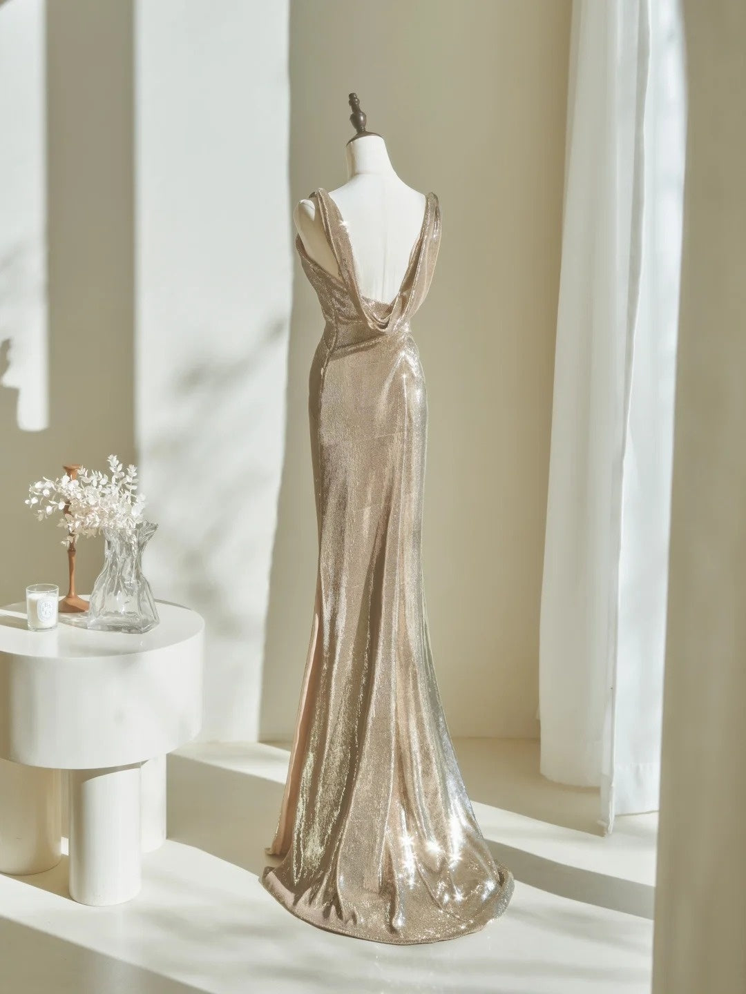 Modest Mermaid Straps Sequins Champagne For Women Party Dress Long Formal Prom Dresses 22th Birthday Outfits AC048