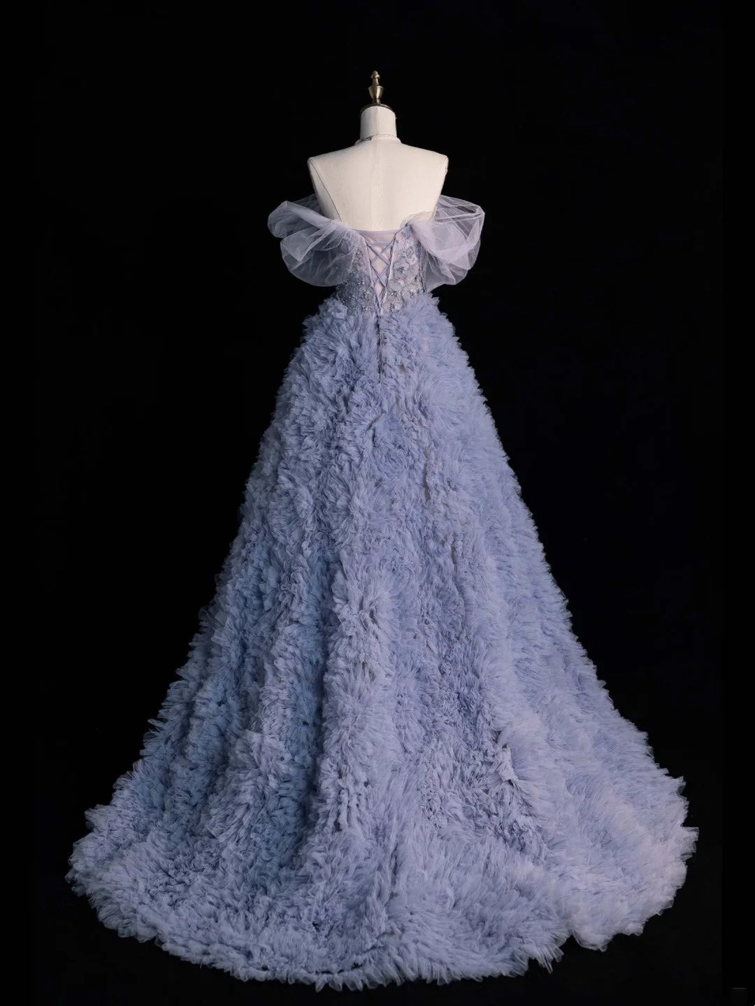 Princess Ball Gown Off The Shoulder Dusty Blue With Appliqued Tulle Long Formal Evening Dress Gowns Formal Prom Dresses N752