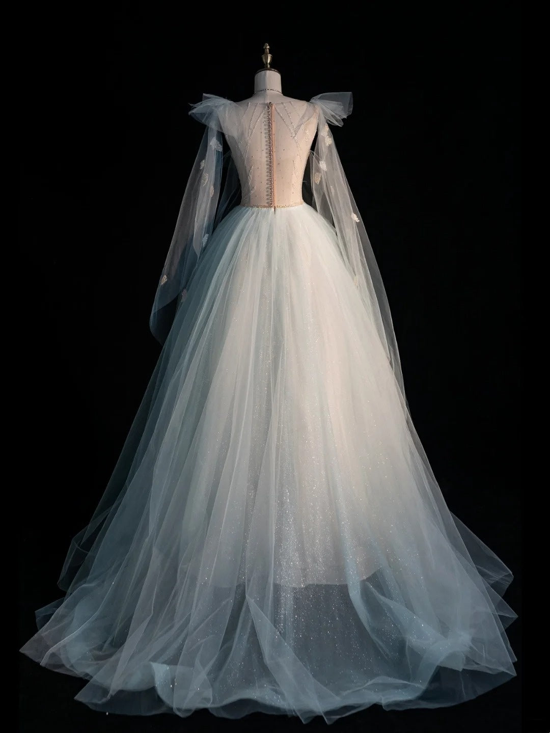 Princess Ball Gown V Neck Light Sky Blue Tulle College Formal Outfit Prom Graduation Dresses For Teens N1344
