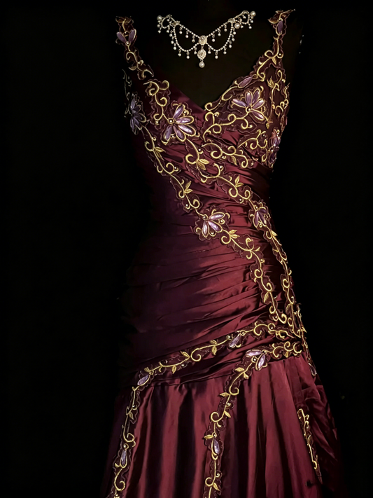 Chic Mermaid Spaghetti Strap Satin With Gold Appliqued Long Party Dresses Prom Dresses Impress Wedding Guest Dress N917