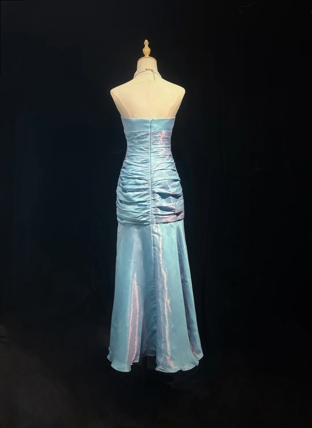 Vintage Prom Dresses Mermaid Strapless Light Sky Blue Mid Length 1990s Formal Evening Gown N2651