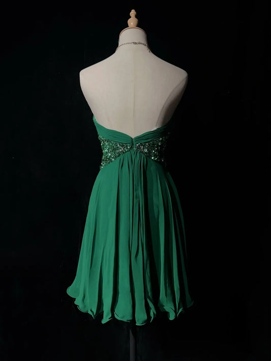 Pretty A line Sweetheart Chiffon Green Short Mini Homecoming Dresses Hoco Gowns N2613